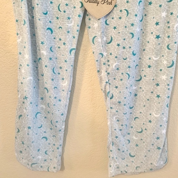NWT Pajama Pants Large (Girls) Totally Pink Grey w/ Teal and White Moons Stars - Picture 4 of 10